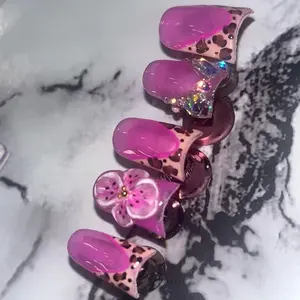 Leopard Cheetah Pink Press on Nails for Women - Handmade Longlasting & Fashionable