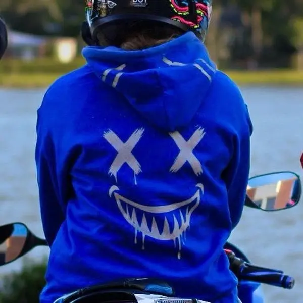 Reflective Killer Smiley Hoodie Drip X Eyes Face Graphic Unisex Streetwear Biker Hoodie Men's Pullover Top Menswear Sweatshirts Casual Long Sleeve with Reflective Claw Stripes