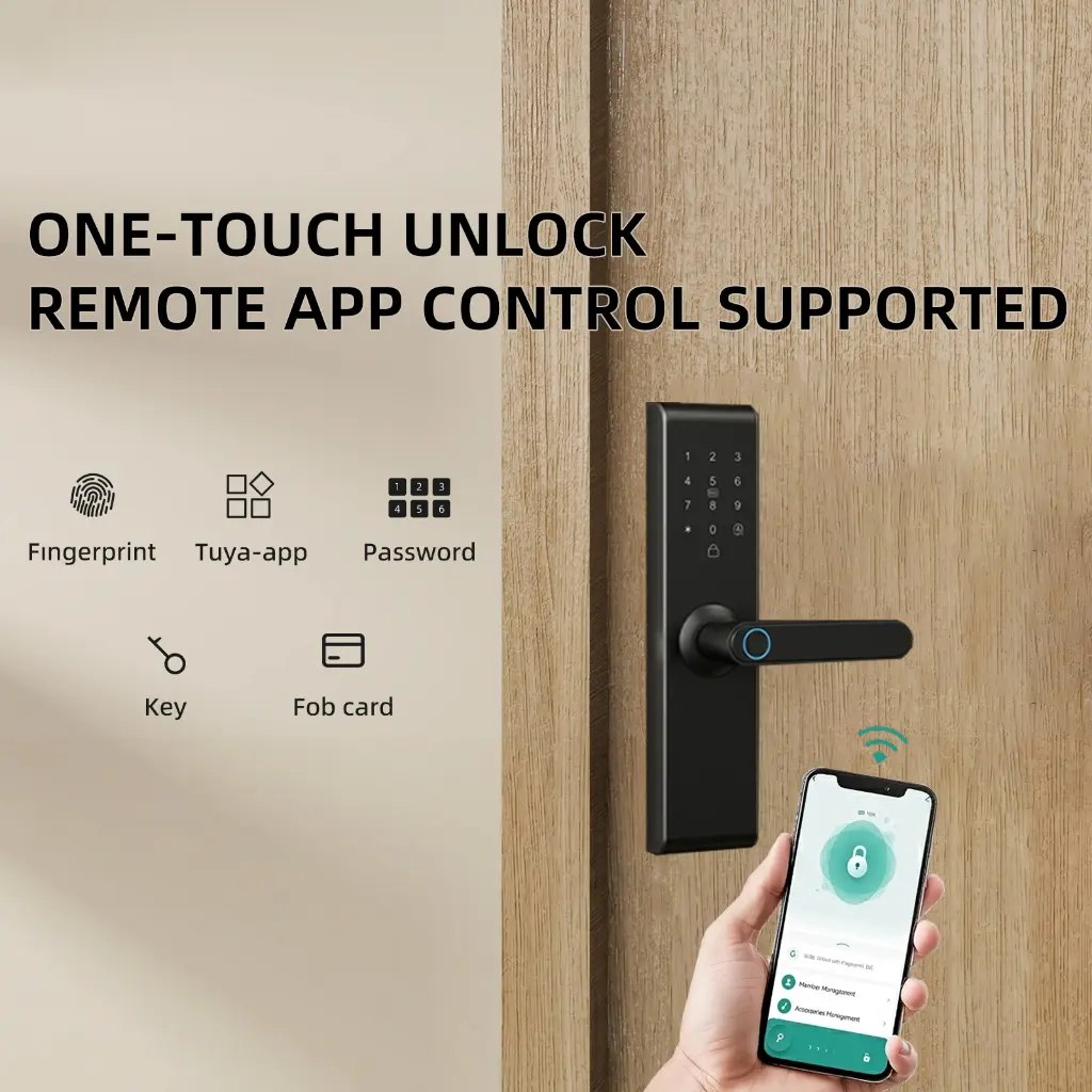 [US Stock] Smart Door Lock with 5050 Lock Body and 180mm Panel, Tuya Wi-Fi Remote Unlock, Biometric Fingerprint Keyless Entry Deadbolt with IC Cards and Keys (Multi-Language Support) Door Security Lock Locking System
