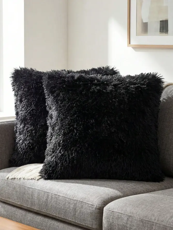 1pc Plush Throw Pillow Cover Soft Fluffy Square Cushion Cover with Zipper