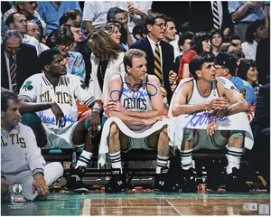 Larry Bird, Robert Parish & Kevin McHale Boston Celtics Autographed 16" x 20" Sitting on Bench Photograph - Fanatics Authentic Certified
