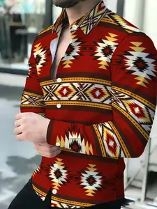 Men's Long Sleeve Shirt Casual Aztec Print Novel Pattern Menswear