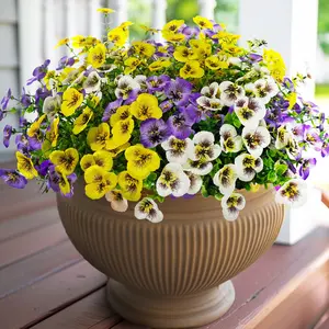 9 Bundles Artificial Fake Decorative Pansies Flowers, Outdoor Silk Colorful Pansy, UV Resistant Faux Plastic Plants