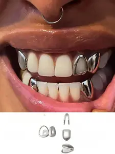 Men's Top Teeth Set, Teeth Kit, Hollow Design, 14k Gold Plated Copper Material, Hip Hop Fashion Jewelry, Men's Tooth Grillz Accessories