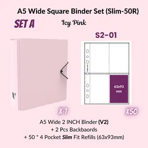 K-KEEP [A5 Wide]  Square Binder [V2 With Cat Button] - [2 inch] - [Minimalist Series]  - The Most Comprehensive and Largest A5 Binder Specially Designed for Kpop Collector