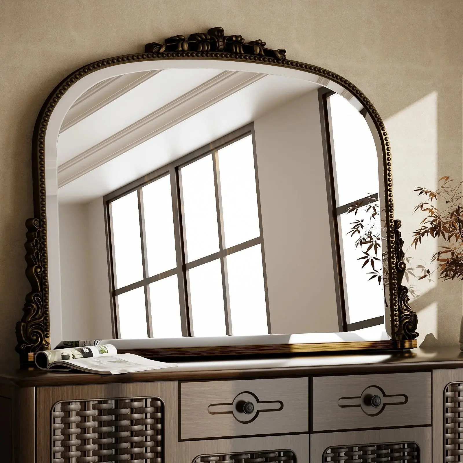 Vintage Arched Wall Mirror 36x27 Antique Bronze Decor