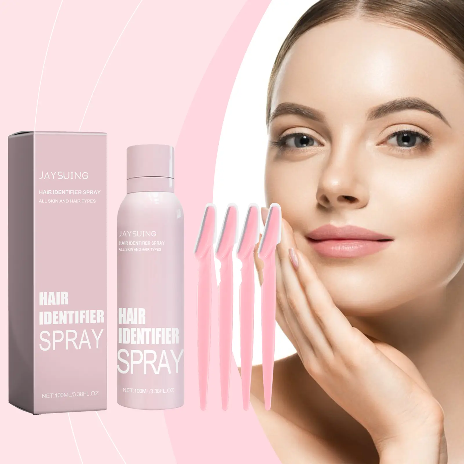 Face Hair Removal Spray - 100ml with Applicator, Gentle Moisturizing & Cleansing Softening Formula for Unisex Sensitive & All Skin Types, Face Area Body Care, 3 Years Shelf Life, Bupleurum Root Extract, Scutellaria Baicalensis Root Extract, Root Extracts