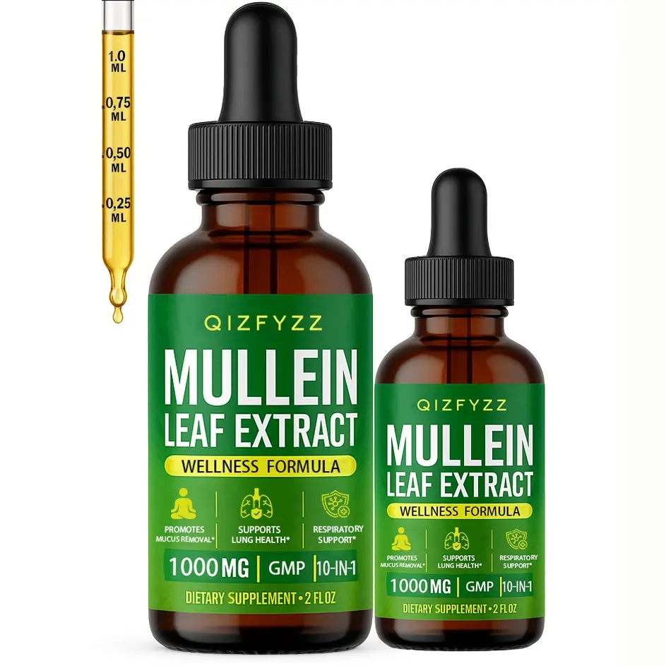 Mullein Drops for Lungs, 10-in-1 Mullein Leaf Extract for Lung Cleanse with Chrolophyll, Sea Moss, Spirulina, Elderberry Organic Respiratory Health Lung Detox - USA Made Mullin Supplement (1 Bottle)