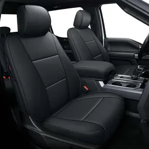 For Ford F150 XL XLT: 2015-2026 SuperCrew & F250 F350 F450 2017-2026 Pickup Truck Seat Covers Super Duty Crew Cab XL XLT, Custom Fit Full Set Faux Leather Black