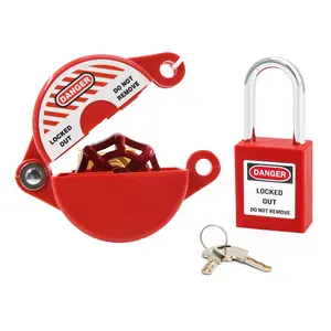 PILISPARK Gate Valve Lockout and Safety Padlock, 1Set, Hose Bib Lock for Outdoor Faucet Knob/Water Spigot/Propane Tank, 1 to 2-1/2 in Dia Valve Handles, Plastic Red Secure Lock Device for Outside Garden Valve