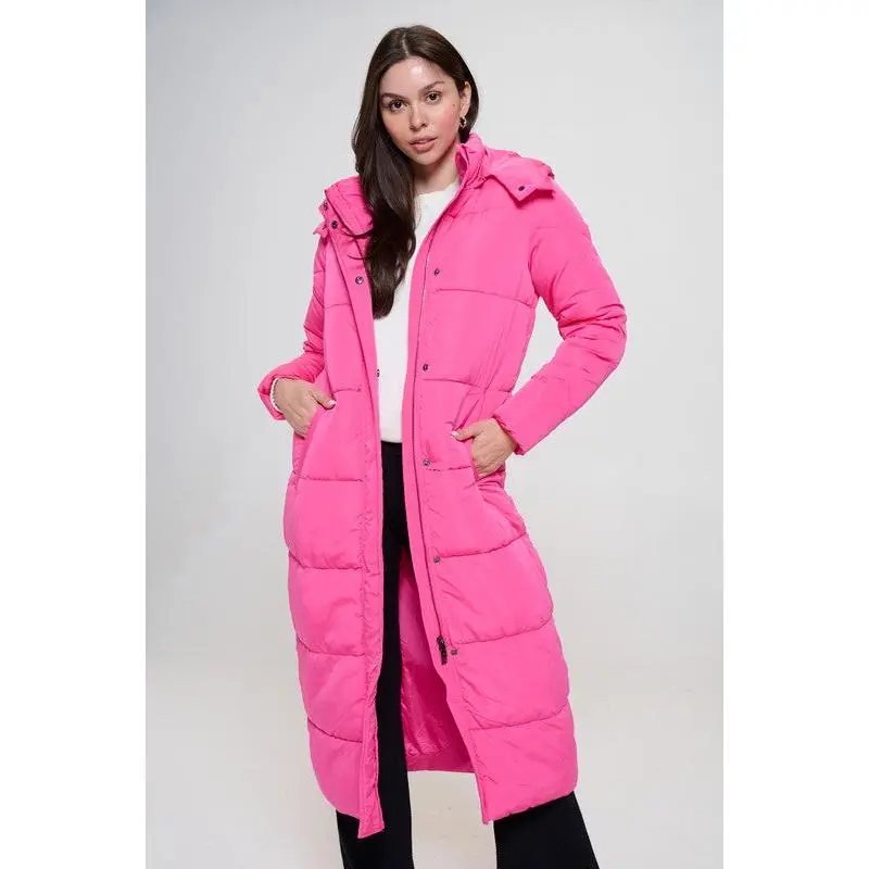 Hot Pink Long Puffer Coat
