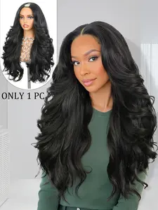 Yaki Curly Wave Wigs for Women, Body Wave U Part Synthetic Wig, Heat Resistant Hair, Clip-In Half Wig, Stylish & Versatile Design, Wavy Synthetic Hairpiece, Long Length, Curly Texture, Synthetic Wavy Hairstyle