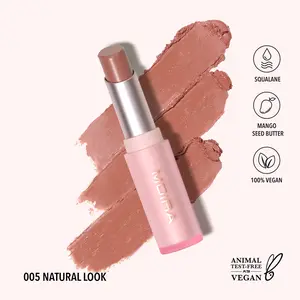 MOIRA | Signature Lipstick (005, Natural Look) | Creamy Lightweight Lipstick with Glossy Shine, Non-Sticky Finish | Infused with Mango Butter & Squalane for Hydrating Comfort