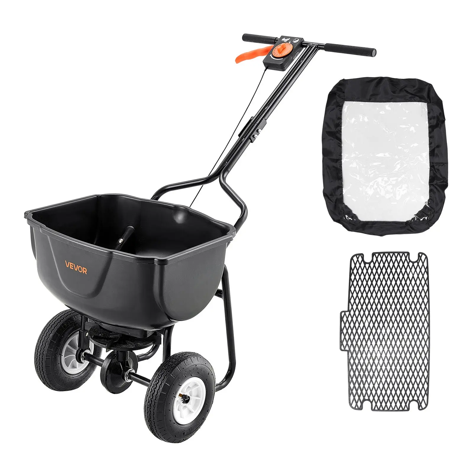 【DealsForYouDays】VEVOR Walk Behind Spreader, 60LBS Capacity, Push Spreader with Hopper Grate, 0-9.8 ft Spreading Width, 8 in All Terrain Pneumatic Tires, Garden & Lawn Broadcast Spreaders, for Seed, Fertilizer