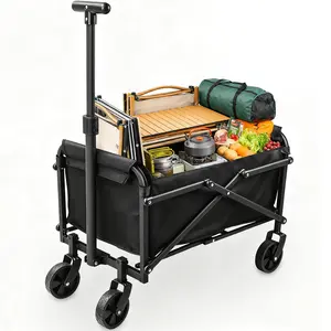 Collapsible Wagon Cart 220lbs Capacity, 4" Removable 360° Swivel Wheels & Adjustable, Waterproof 600D Oxford Fabric & MDF Base, All-Terrain Portable Utility Cart for Shopping, Garden