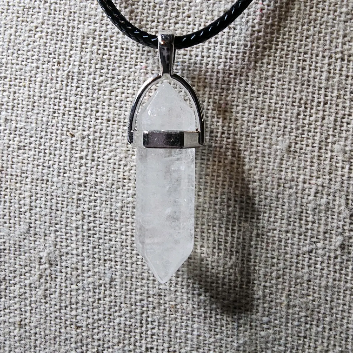 Milky Quartz Double Point Crystal Pendulum Pendant & Cord Necklace 24"