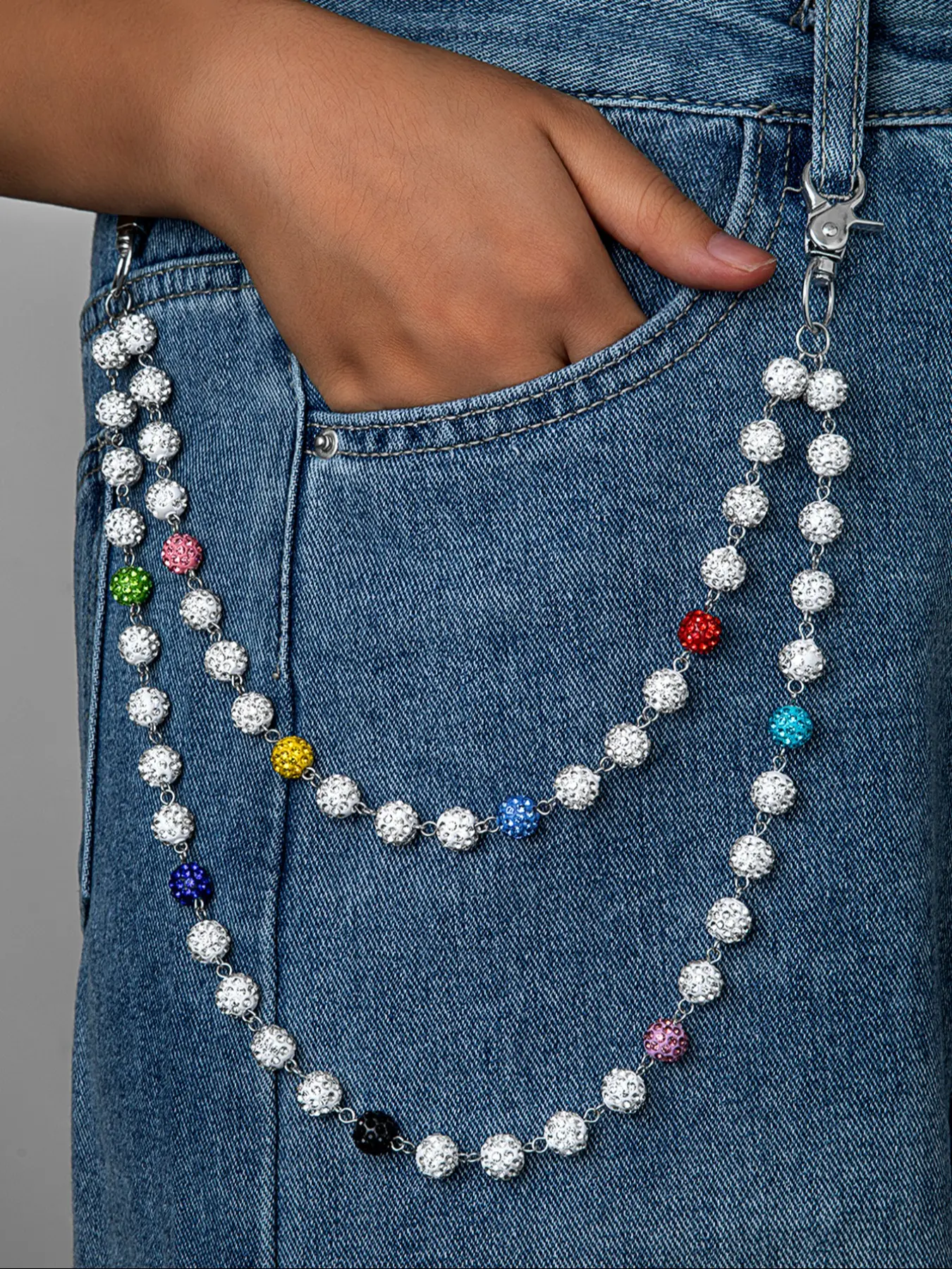 Unisex Rhinestone Beaded Wallet Chain Keychain Jewelry, Stylish Keychain For Bags, Keychain For Purse, Hip Hop Style Denim Jeans Accessory, Perfect for Daily Music Festivals, Key Accessories