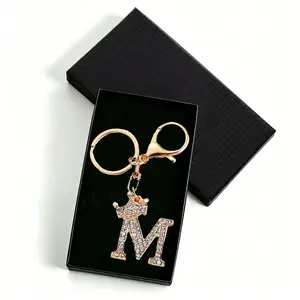 M-Gold Rhinestone Initial Letter Keychain for Women, A-Z Crown Pendant Accessory for Purse, Mother's Day Gift Idea, Keychains For Women