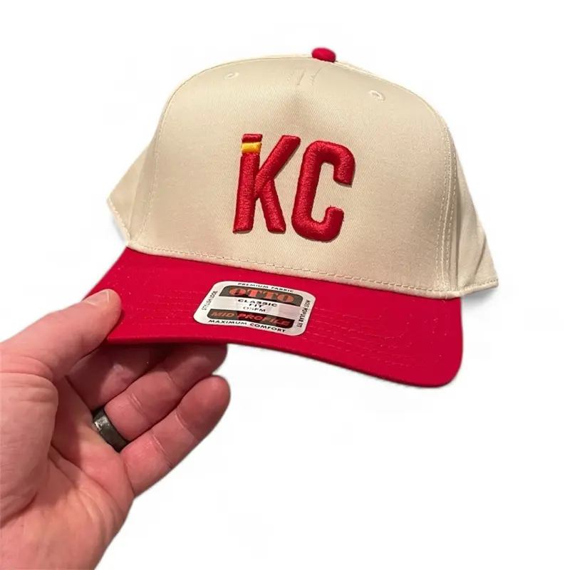 Kansas City 3D Embroidered Hat - KC Logo Beige & Red Snapback Cap