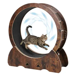 34.43in  Cat Exercise Wheel, Wooden Cat Running Treadmill with Carpeted Runway for Indoor Cats, Low Noise Removable Carpet Cat Wheel for Kitty Running Walking Training