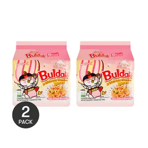 2packs SAMYANG Buldak Pink Spicy Chicken Noodles - Double Cream Cheese Flavor, 140g x 5 Packs | Korean Instant Noodles