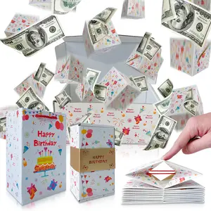 Happy Birthday Surprise Explosion Gift Box, Funny Pop Up Cash from Money Case for Women Men Surprise, DIY Novelty Luxury Folding Bouncing Money Boxes for Wife Girlfriend Mother Friends