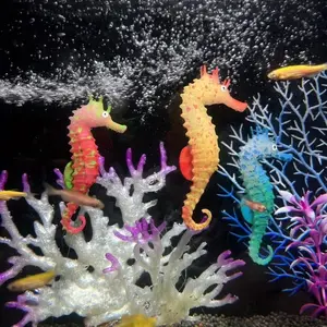 3pcs Realistic Glowing Sea Horse Aquarium Fish Tank Ornament, Decoration, Self-Lit No External Power with UV-Activated Luminous Squid-Like Body, Color-Changing Effect, Compatible with Fresh/Saltwater Fish Tanks, Aquarium Ornaments, Marine Decor