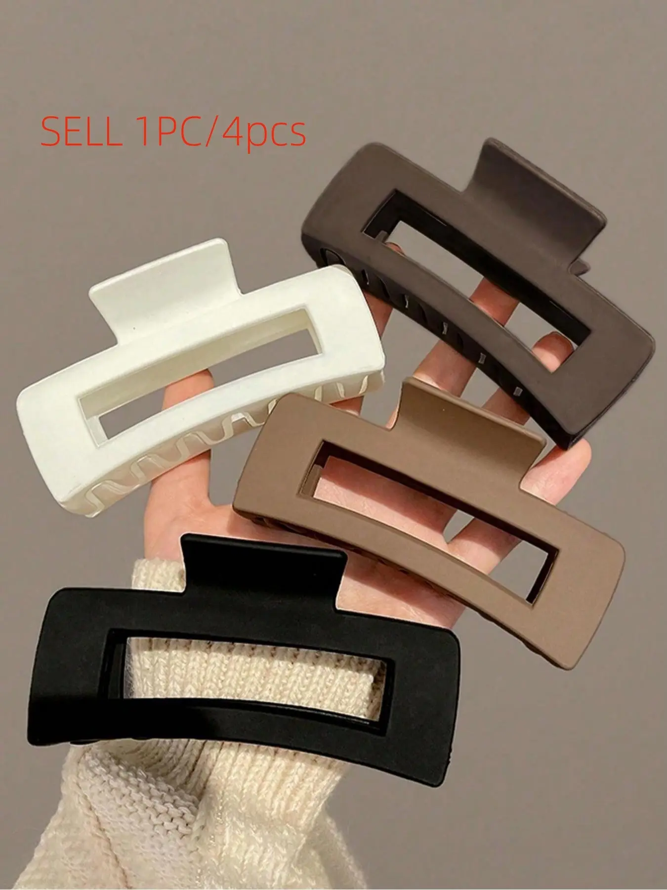 4-Piece/1-Piece Women's Square Plastic Hair Claw Clips, Claw Clip Pack, Hairclips, Black/White/Brown, 4.13-Inch/10.5CM, Minimalist Style, Multifunctional, Suitable for Daily Use, Commuting & Vacations