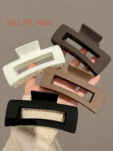 4-piece/1-piece women's black, white, brown 4.13-inch/10.5cm square plastic hair clips, Claw clips, Hair Claws Set, multifunctional, minimalist style, suitable for daily use, Hair Decor, gatherings, commuting, and vacations for styling, washing, makeup