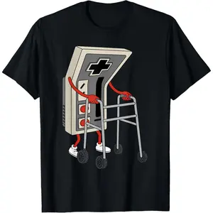 Men's Classic Gamer T-Shirt, Funny Retro 80s Video Game Graphic Print, Breathable Cotton Blend Round Neck Casual Top
