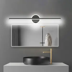 Minimalist LED Mirror Light, Hardwired, 1 Pcs Black Circular Base Wall Light, Aluminium Body with Silicone Shade, White Light For Bathrooms, Dressing Tables, Corridors, Hallways, Picture Lighting, Indoor Illumination