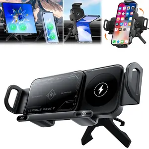 High Intelligent 2 in 1 Auto Rotating Car Charger Cell Phone/Pad Holder, One-Touch Rotatable Car Vent Mount for Smartphone/Pad/Foldable Phone (Black)
