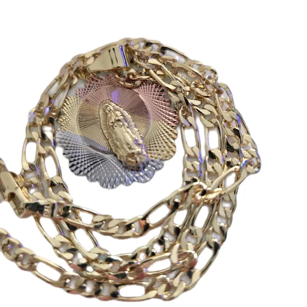 Tricolor Virgin of Guadalupe medal. 22" (4mm)gold chain.
