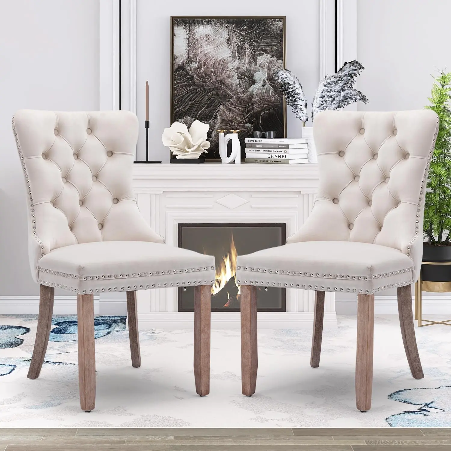 Velvet Dining Chair Set with Upholstered Tufted Design and Nailhead Trim for Kitchen and Dining Room dinning chair