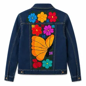 Women's Jacket with Colorful Floral Embroidery and Butterfly Design for Stylish Outfits