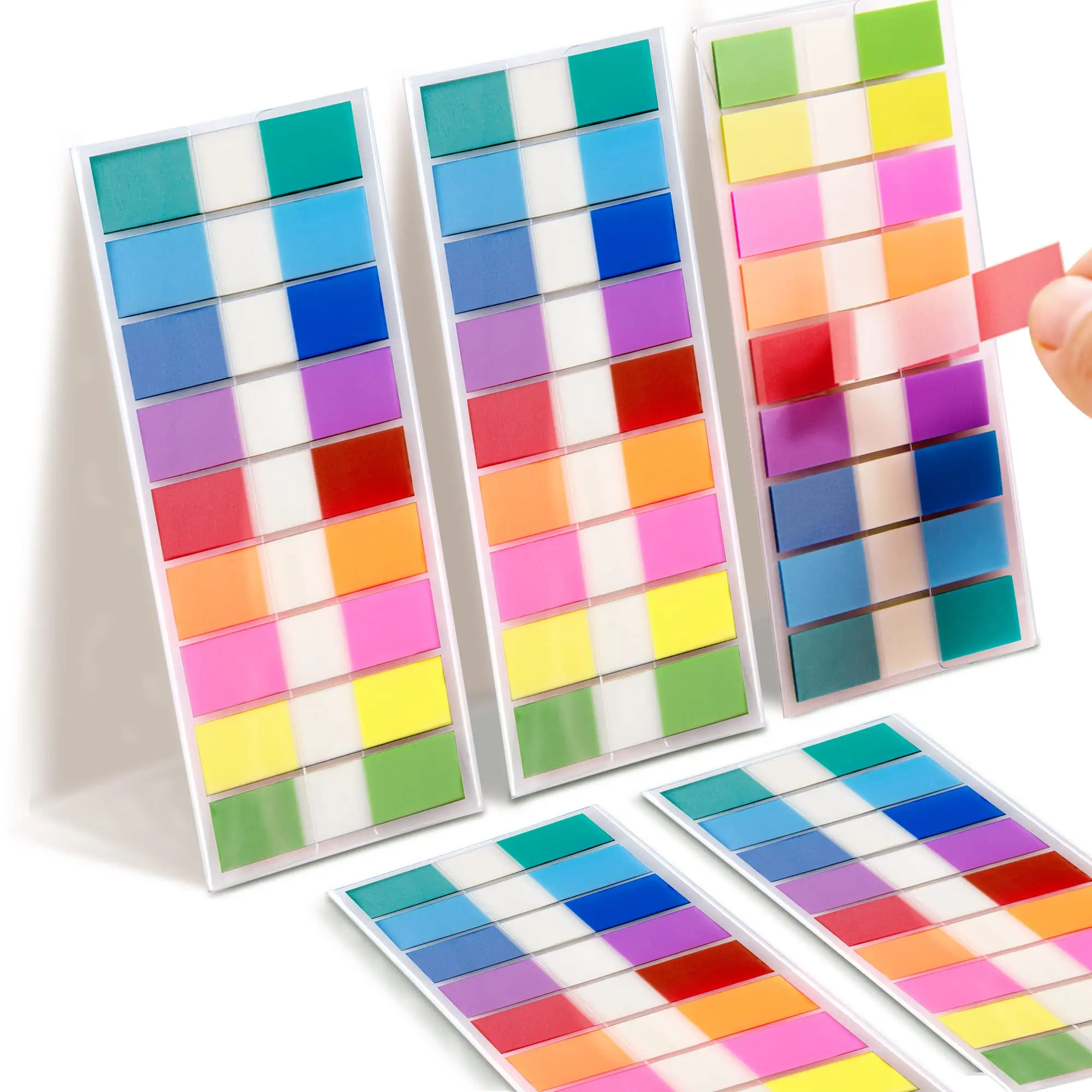 Adhesive Repositionable Fluorescent Writable Translucent Index Tabs - 900 Sheets Total, 9 Colors, 0.47in, 5-Piece Set, Easy to Extract, Translucent Paper Labels for Office Stationery Coding & Document Organization