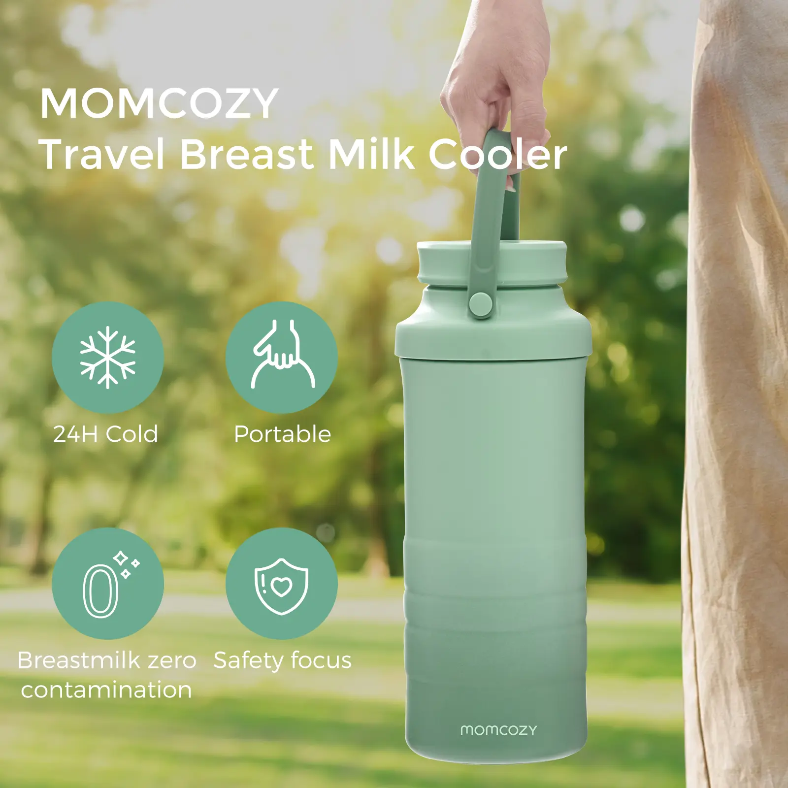 Momcozy 22oz Portable Breast Milk Cooler for On-the-Go, 360° Complete Cooling for 24 Hours, Spacious Travel Breastmilk Chiller with 2 Baby Bottles for Storage【B】