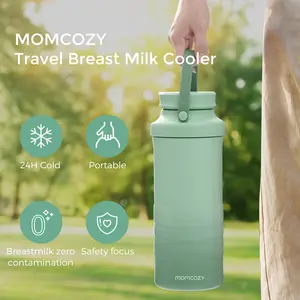 Momcozy 22oz Portable Breast Milk Cooler for On-the-Go, 360° Complete Cooling for 24 Hours, Spacious Travel Breastmilk Chiller with 2 Baby Bottles for Storage【B】