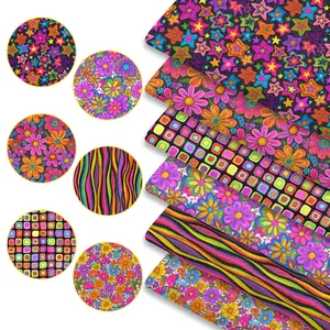 6pcs 45cm*50cm/17.72in*19.69in Groovy Neon Pattern Fabric Squares, 1970s Trippy Psychedelic Quilting Patchwork Fabric for DIY Sewing, Trendy Bags, Headbands & Crafts