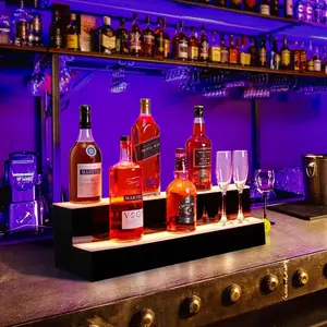【GARVEE】LED Lighted Liquor Bottle Display Shelf 2 Steps 30 Inches Liquor Shelf With RF Remote & App Control Acrylic Drink Shelves Multicolor Lighting Bar Shelves for Liquor Bottle Alcohol Display Shelf Stand