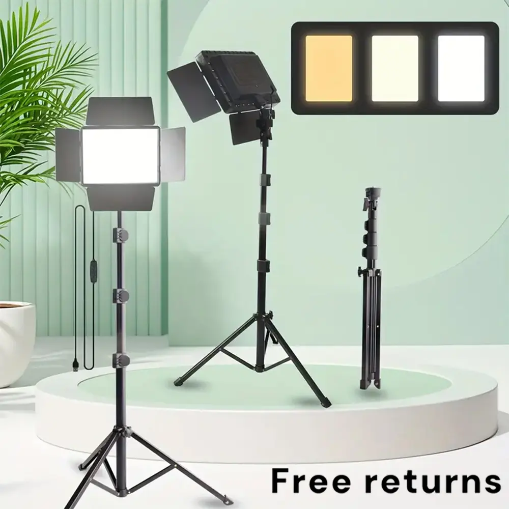 1-Pack LED Video Light Kit, Studio Light with Light Barndoor, Upgrade Dimmable Photography Lighting for Video Recording, 60'' Tripod for Streaming, YouTube, Make Up, TikTok, etc#SummerWins#BackToSchoolDeal
