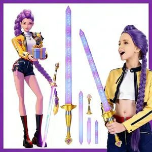 Korean pop music large-sized 3D printed portable purple telescopic Rumi sword, lightweight and portable, fun and space-saving, stress-relieving telescopic sword toy, cosplay fantasy accessory, movie collector gift, Halloween costume accessory.
