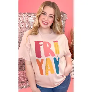 Tees2urdoor Women's Colorful Fitted Short-Sleeve Cotton T-Shirt - Basic Round Neck, Fri-Yay Ruler Graphic, Comfortable Streetwear Casual School Top, Shortsleeve