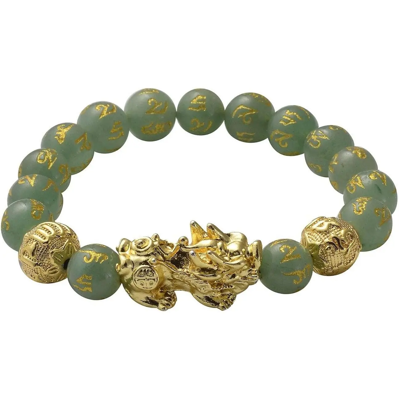 Feng Shui Wealth Bracelet for Men Women, Beads Stretchable Good Luck Bracelet  Plated Dragon Lucky 6.50" Birthday Christmas Gifts for Women