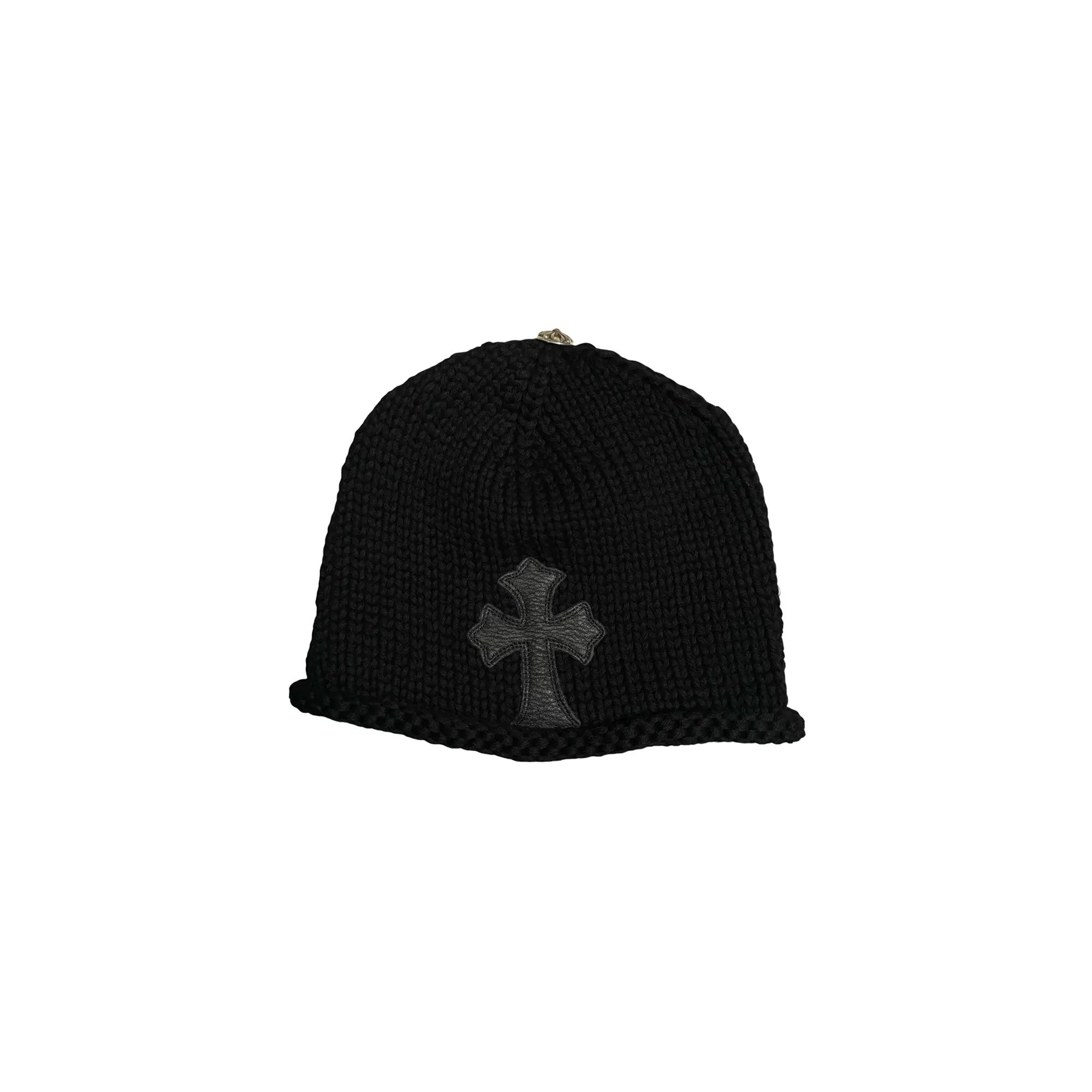 Leather Cross Patch' Knit Beanie "Black" CHRM0513