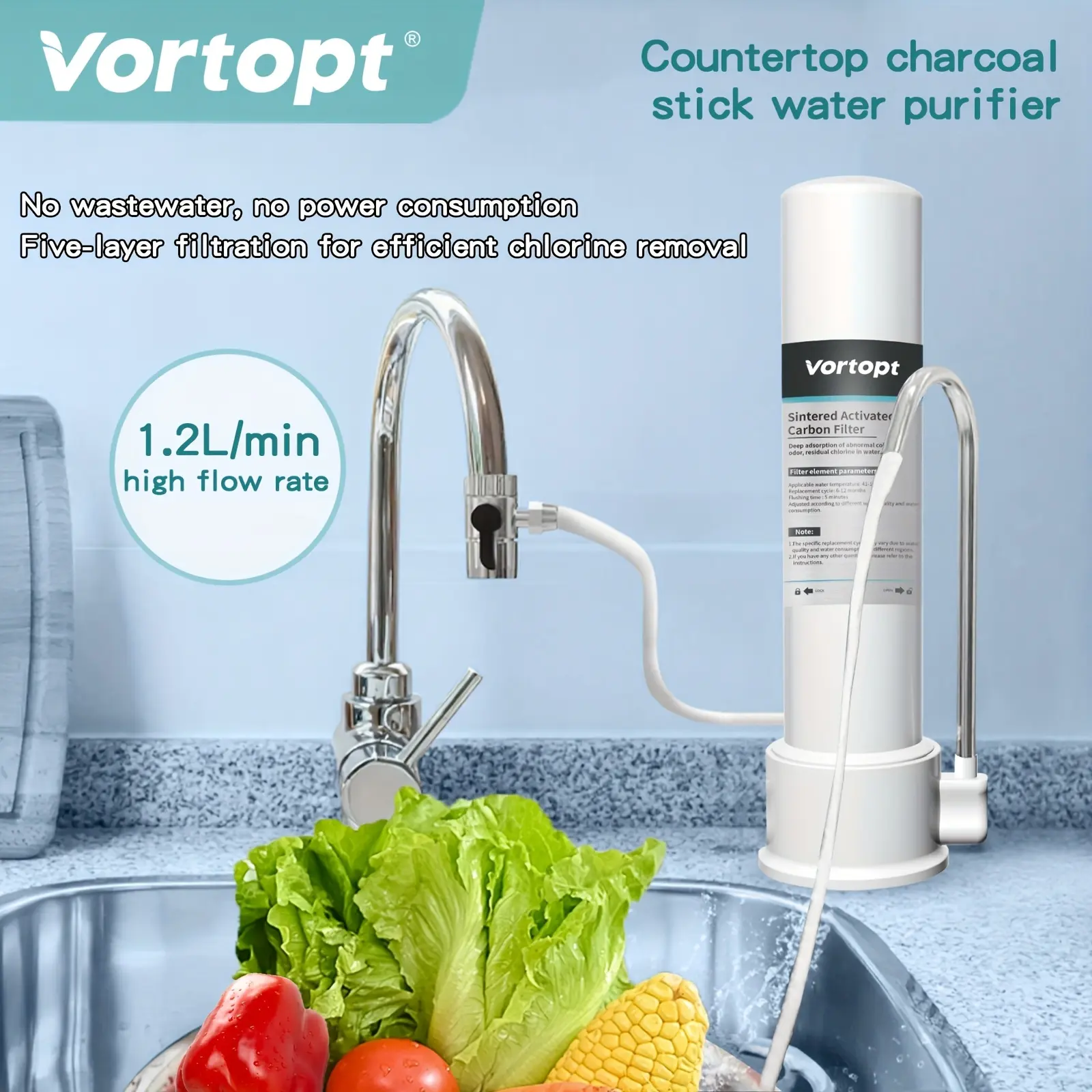 Vortopt Activated Carbon Faucet Filter - BPA-Free, Lead-Free High-Quality Tap Water Filter for Home Improvement Kitchen Fixtures Accessories