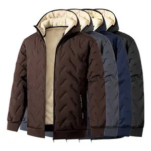 Men's Fleece Lined Quilted Jacket, Thermal Hooded Winter Coat, Heavyweight Insulated Zip-Up Parka for Cold Weather