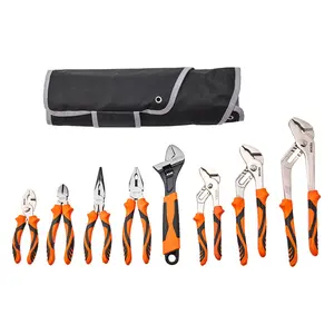 VEVOR 8-Piece Pliers Set, High Carbon Steel, 12"/10"/8" Groove Joint Pliers, 8" Linesman's Pliers, 6" Slip Joint Pliers, 8" Long Nose Pliers, 6" Diagonal Cutter, 10" Adjustable Wrench, and Tool Bag