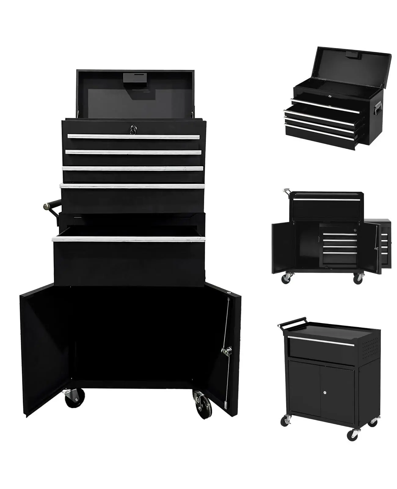 Gaomon 5-Drawer Metal Rolling Tool Chest, 2-in-1 Detachable Top Cabinet with High-Capacity Storage, Sliding Drawers, Wheels, Locking Bar, Pull Handles, Scratch Guard & Liners for Workshop, Garage, Five Drawers