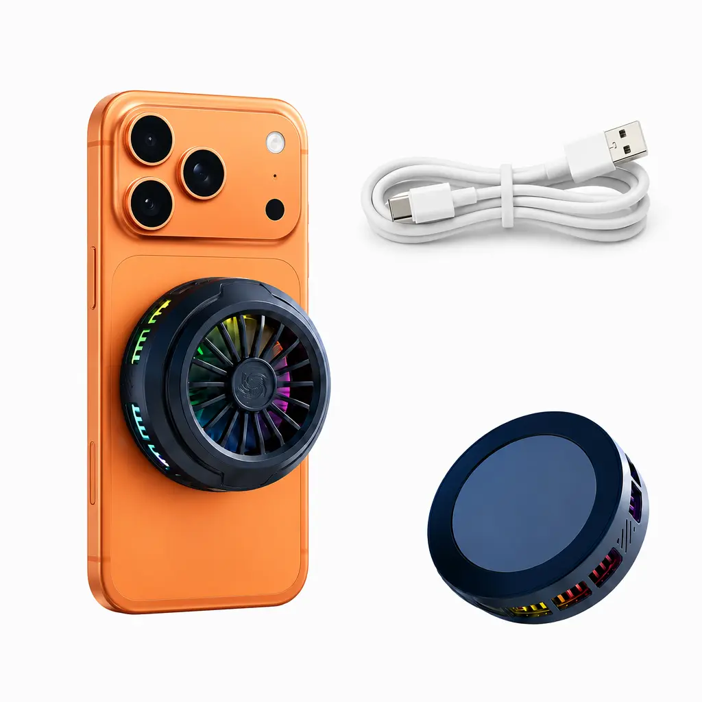 Yodevoe Portable USB Phone Cooling Fan, 15W Fast Cooling, 3 Speed Modes, RGB Ambient Light, 15 Second Rapid Temp Drop, Stainless Steel USB Port, Universal Gaming Phone Cooler, Gift for Teen Boys